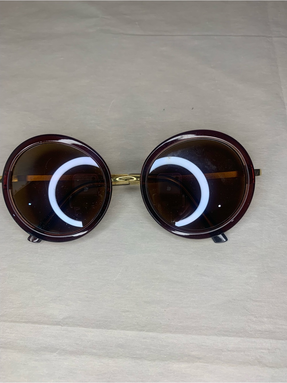Round Brown Women's Sunglasses with Gold Accent